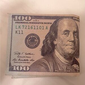 $100 Money Wallet. One Hundred Dollar Bill Printed Bi-Fold.